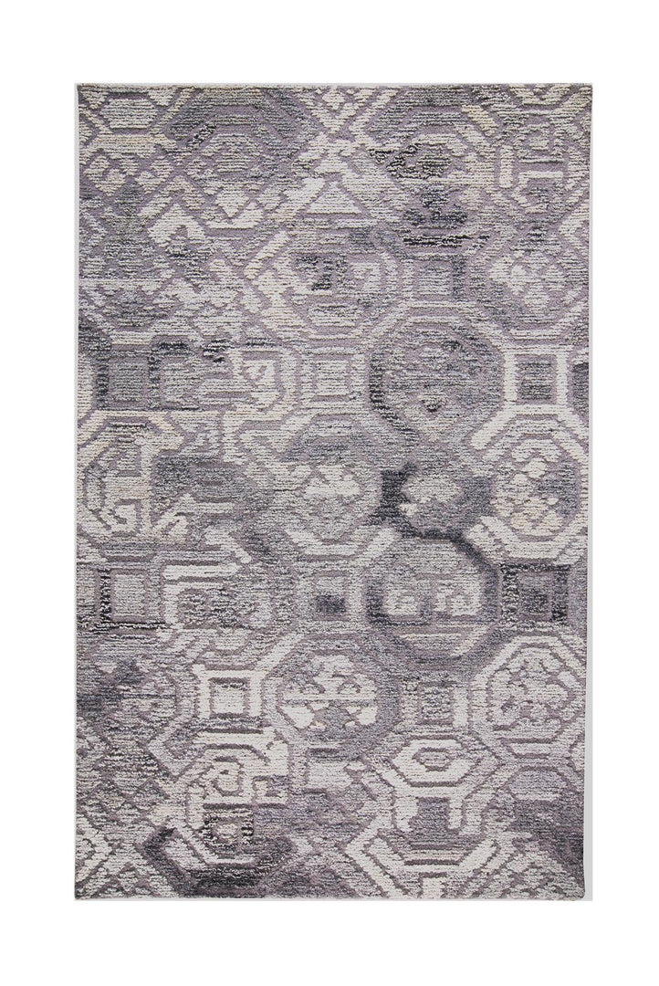 5' X 8' Gray and Ivory Wool Abstract Hand Tufted Area Rug