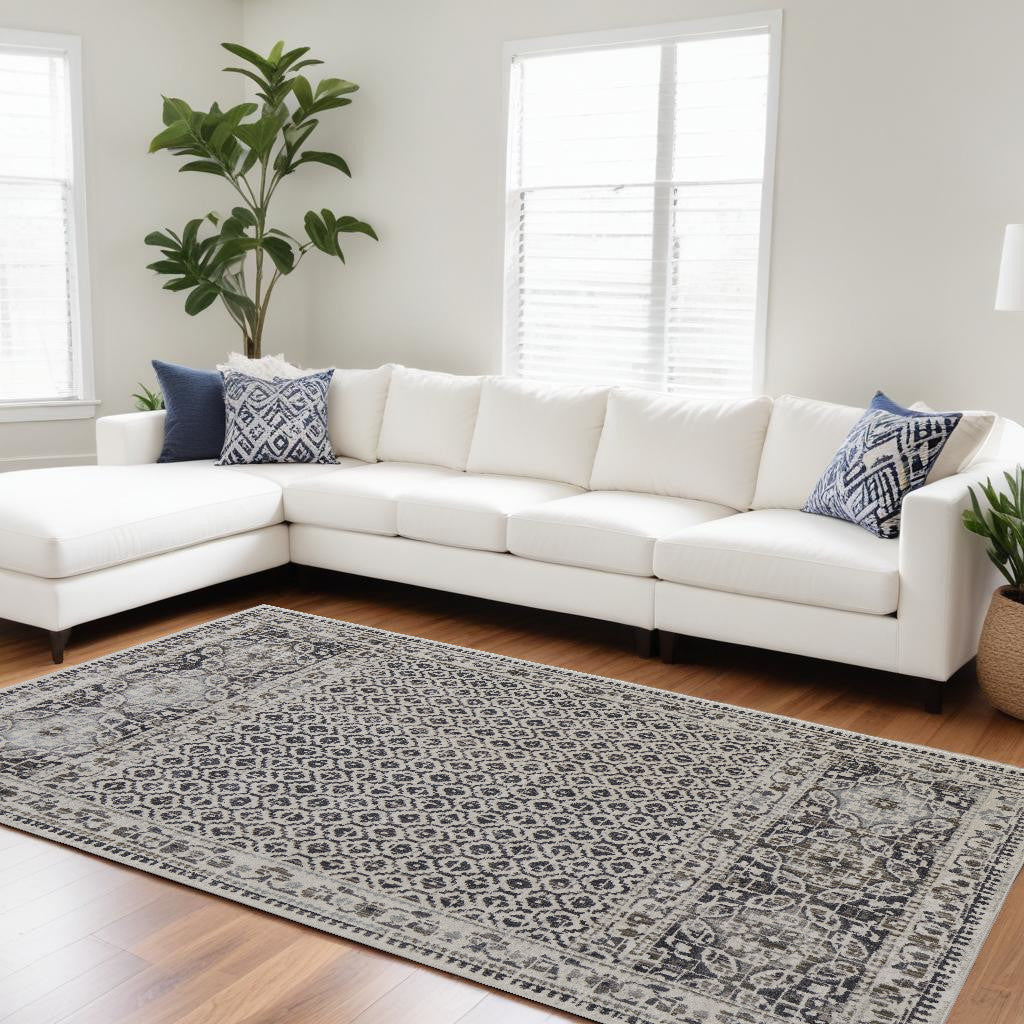 4' X 6' Ivory Taupe And Gray Abstract Stain Resistant Area Rug