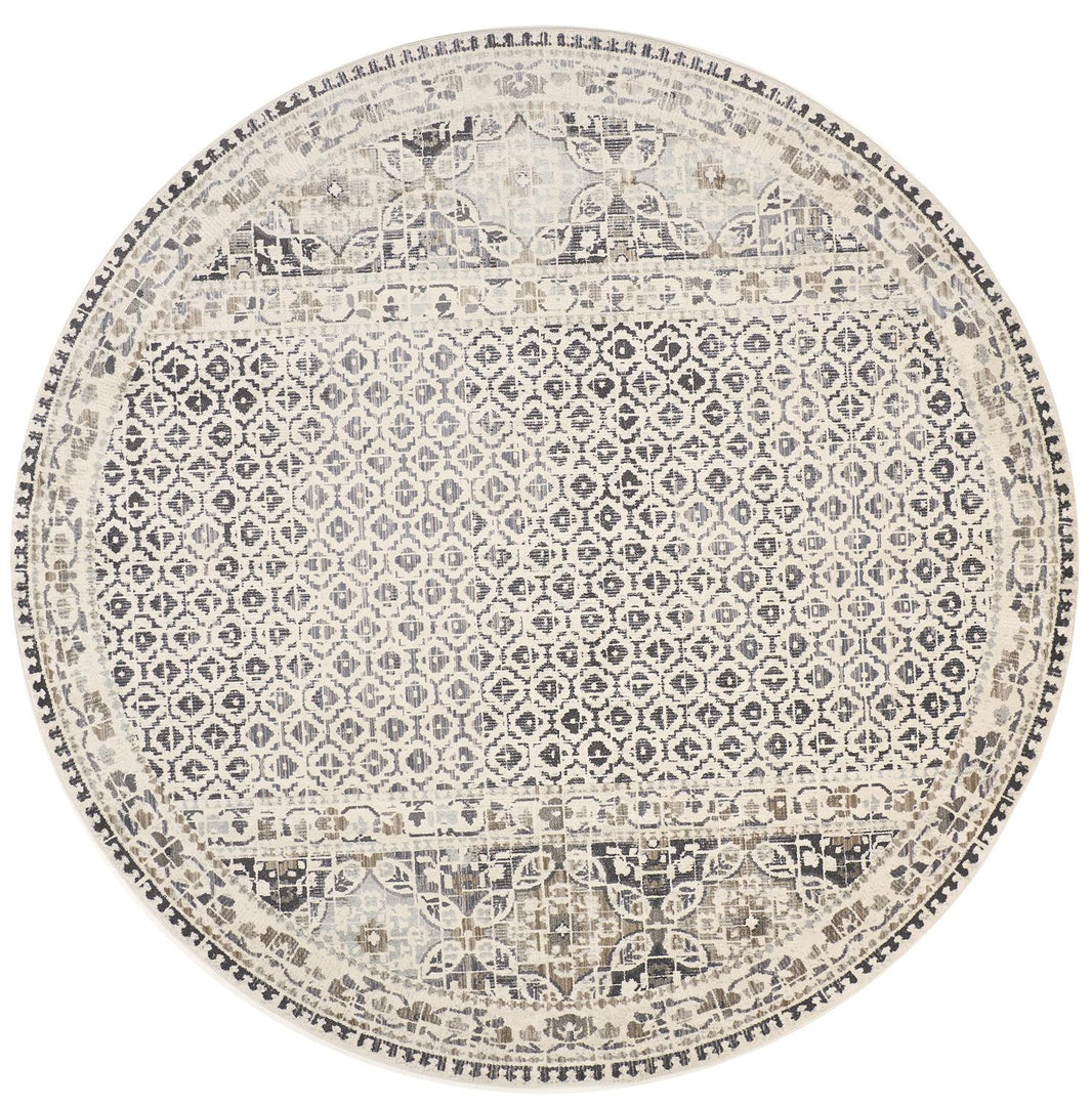 9' Ivory and Black Round Abstract Area Rug