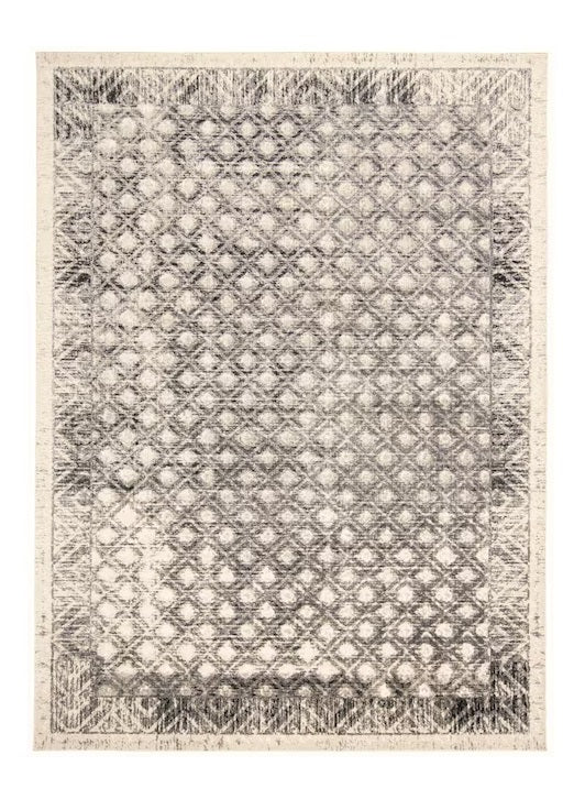 7' X 10' Ivory and Black Abstract Area Rug