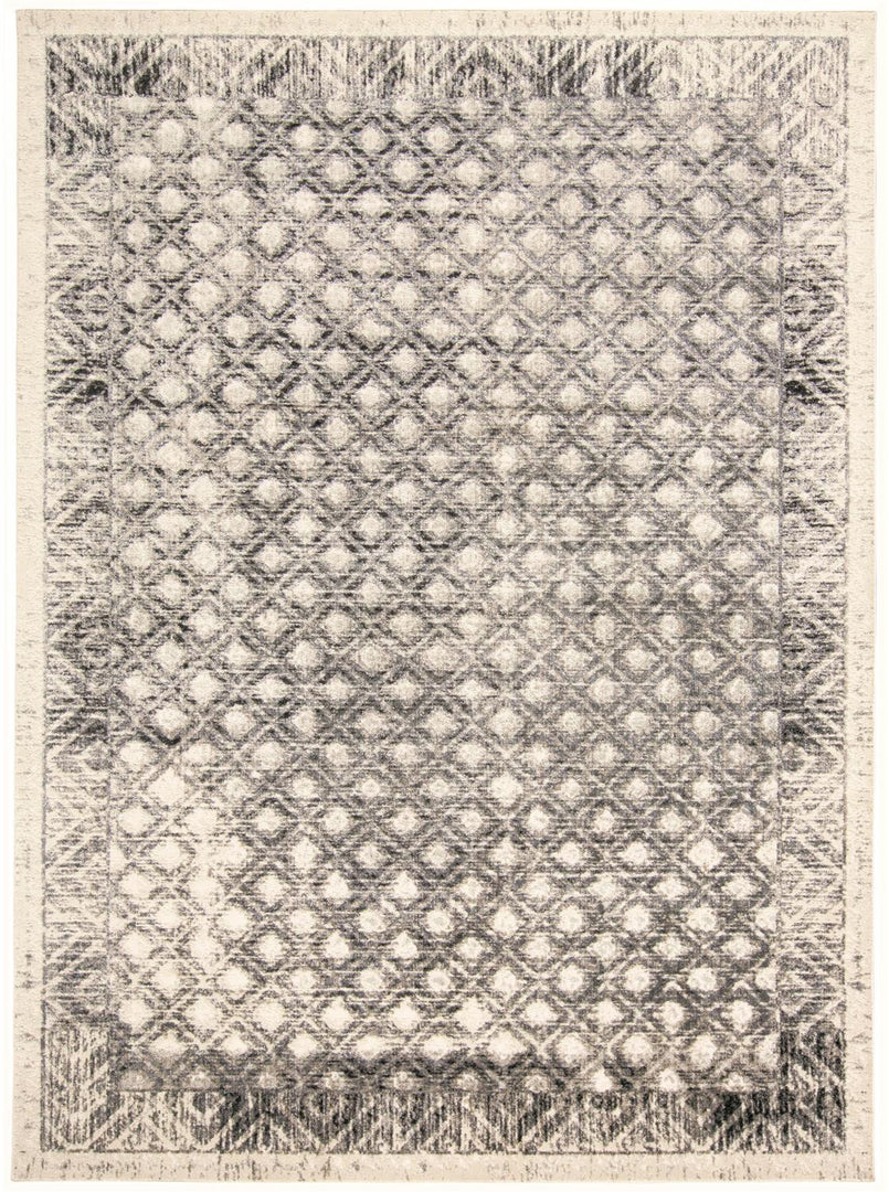 7' X 10' Ivory and Black Abstract Area Rug