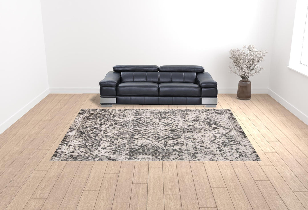 5' X 8' Gray Ivory And Silver Abstract Stain Resistant Area Rug