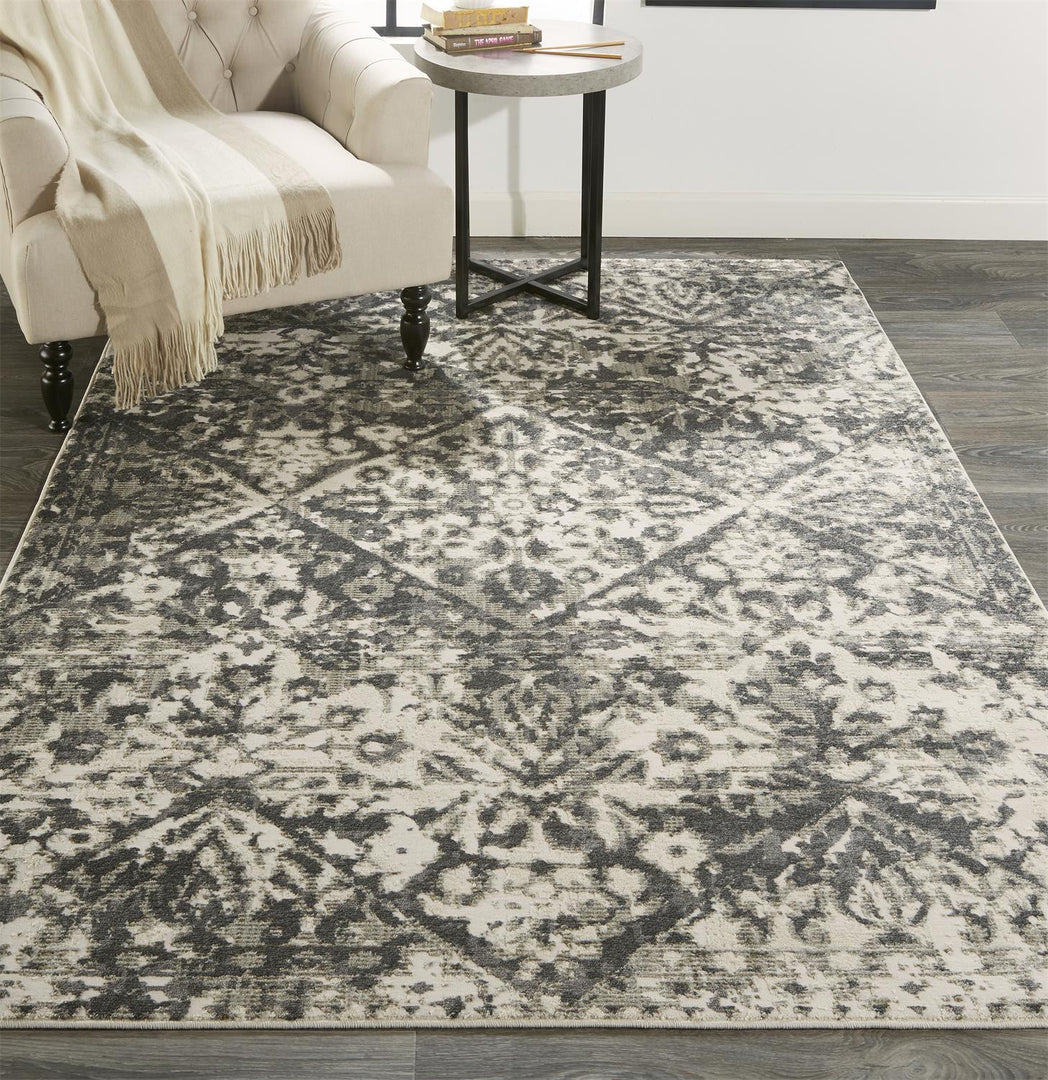 5' X 8' Gray Ivory And Silver Abstract Stain Resistant Area Rug