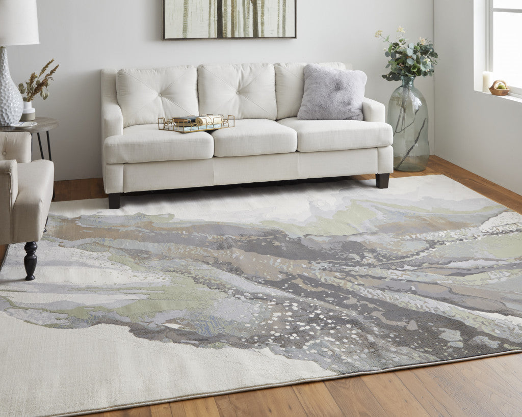 4' X 6' Gray and Ivory Abstract Power Loom Area Rug