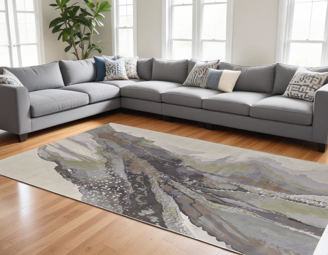 4' X 6' Gray and Ivory Abstract Power Loom Area Rug