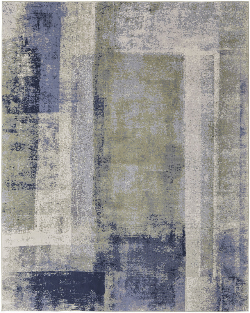 4' X 6' Blue and Ivory Abstract Power Loom Distressed Area Rug