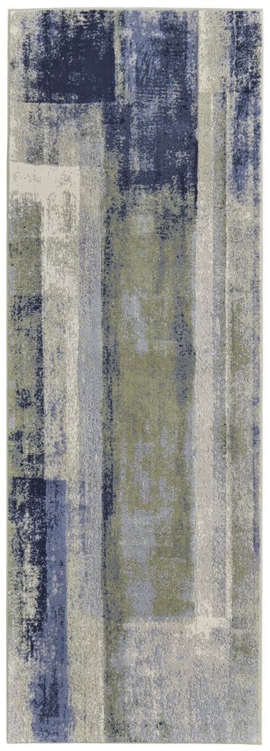 4' X 6' Blue and Ivory Abstract Power Loom Distressed Area Rug