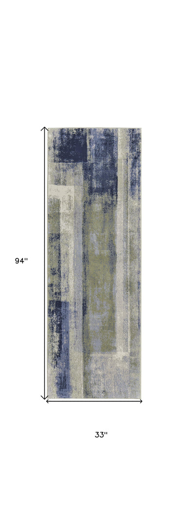 4' X 6' Blue and Ivory Abstract Power Loom Distressed Area Rug