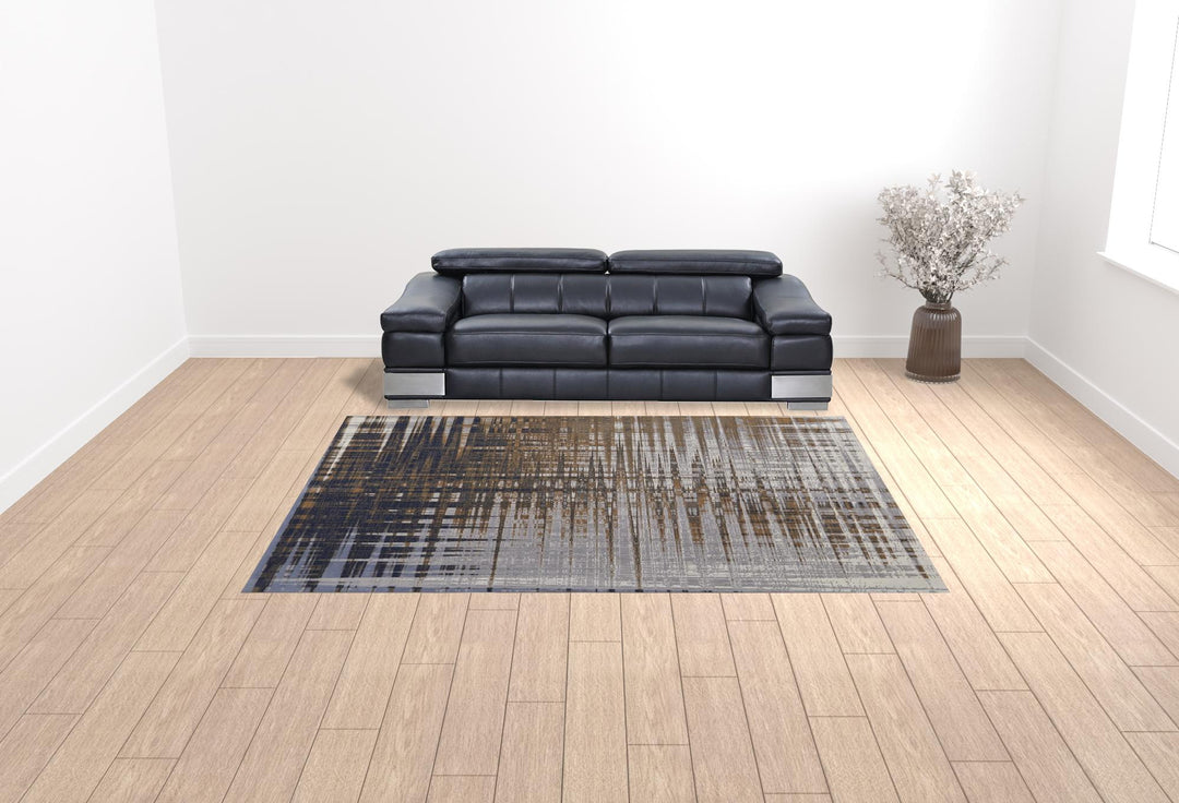 4' X 6' Blue and Gray Abstract Power Loom Area Rug