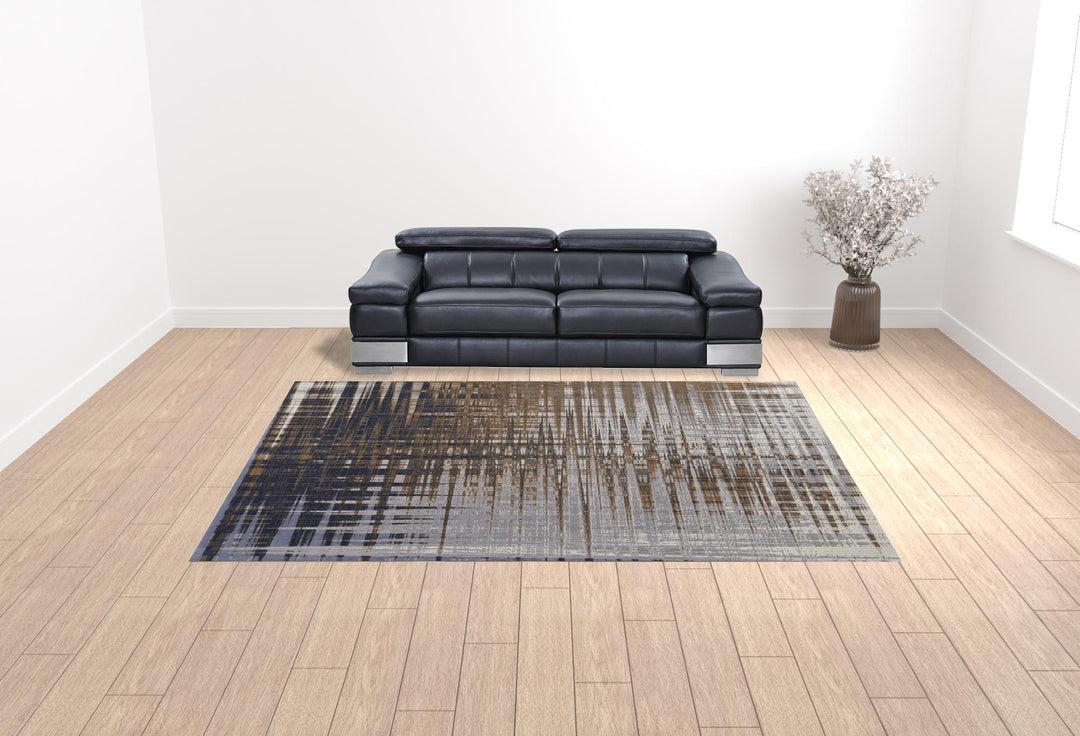 4' X 6' Blue and Gray Abstract Power Loom Area Rug