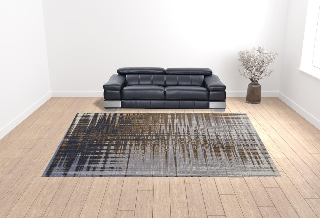 4' X 6' Blue and Gray Abstract Power Loom Area Rug