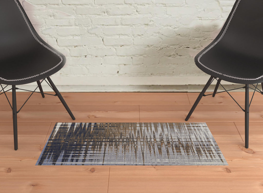 4' X 6' Blue and Gray Abstract Power Loom Area Rug