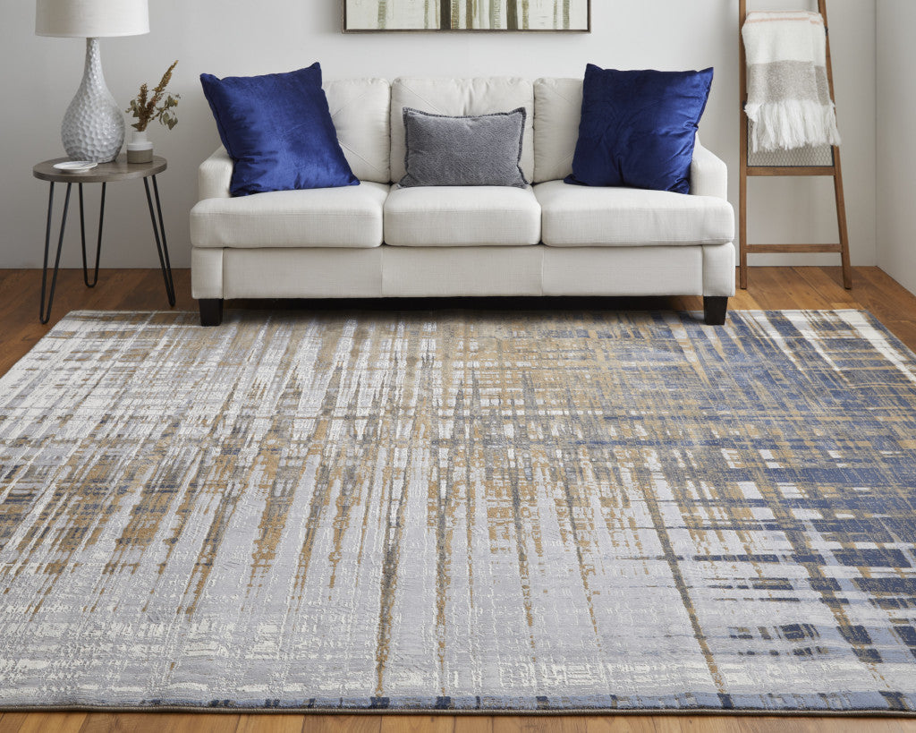 4' X 6' Blue and Gray Abstract Power Loom Area Rug