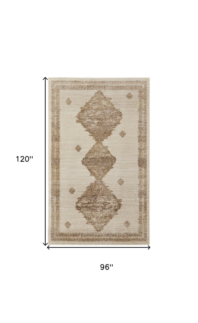 8' X 10' Blue And Ivory Geometric Power Loom Distressed Area Rug