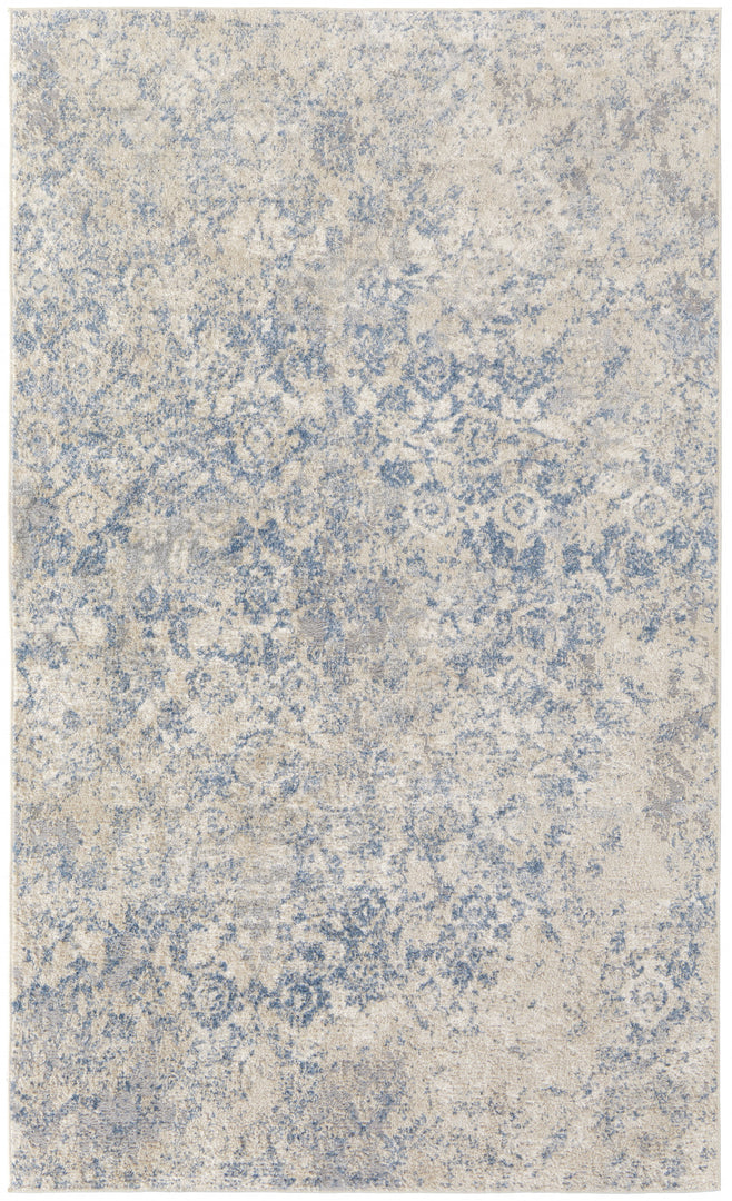 8' X 10' Blue And Ivory Abstract Power Loom Distressed Area Rug