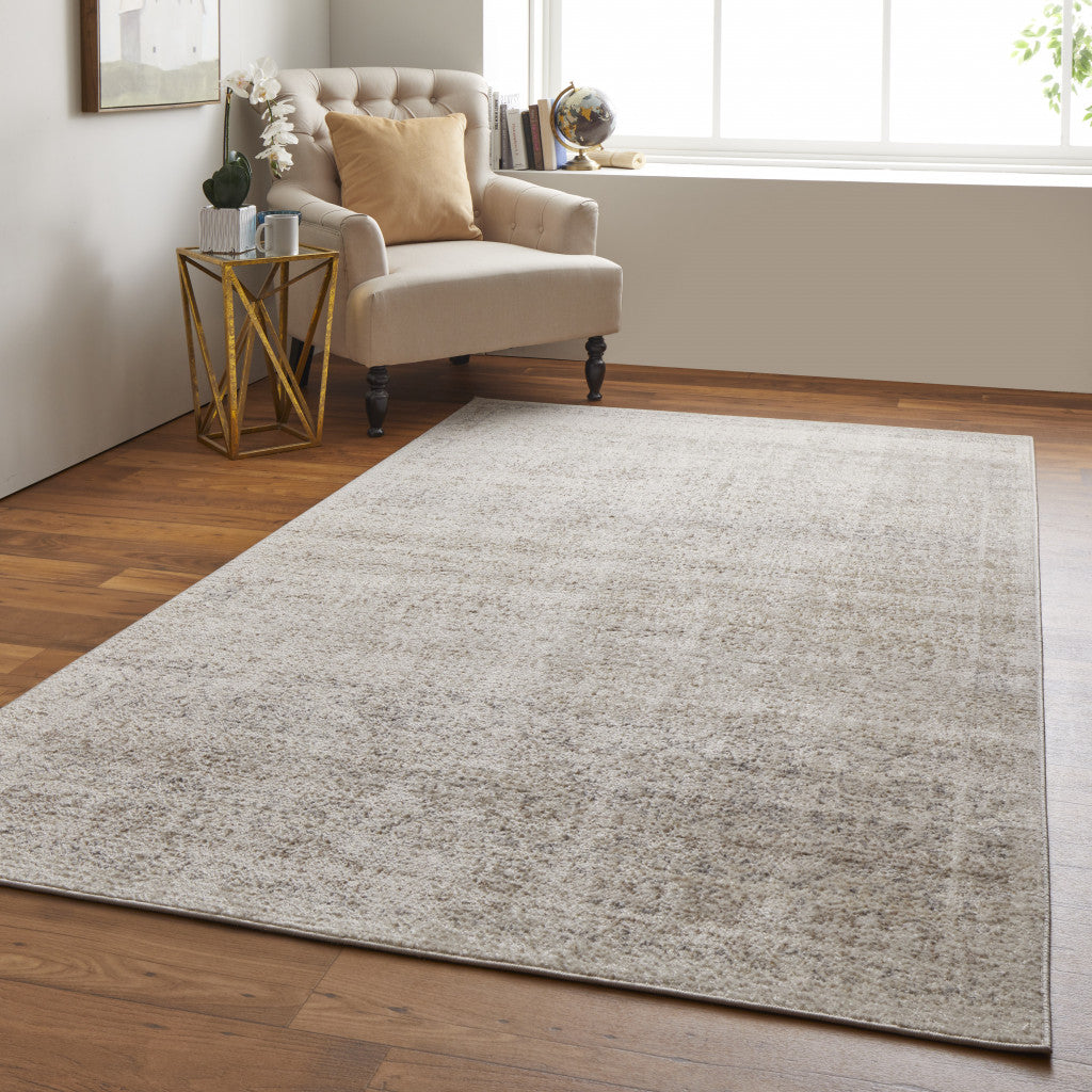 8' X 10' Ivory Tan And Gray Abstract Power Loom Distressed Area Rug