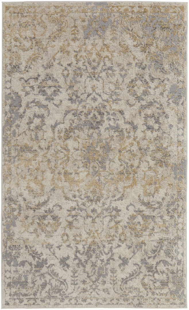 8' X 10' Blue Gray And Ivory Floral Power Loom Distressed Area Rug