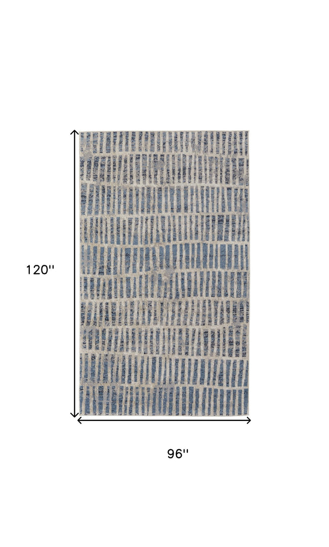 8' X 10' Blue And Ivory Geometric Power Loom Distressed Area Rug