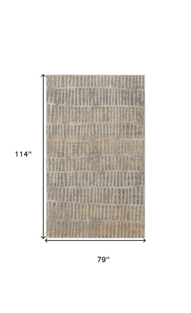 8' X 10' Blue And Ivory Geometric Power Loom Distressed Area Rug