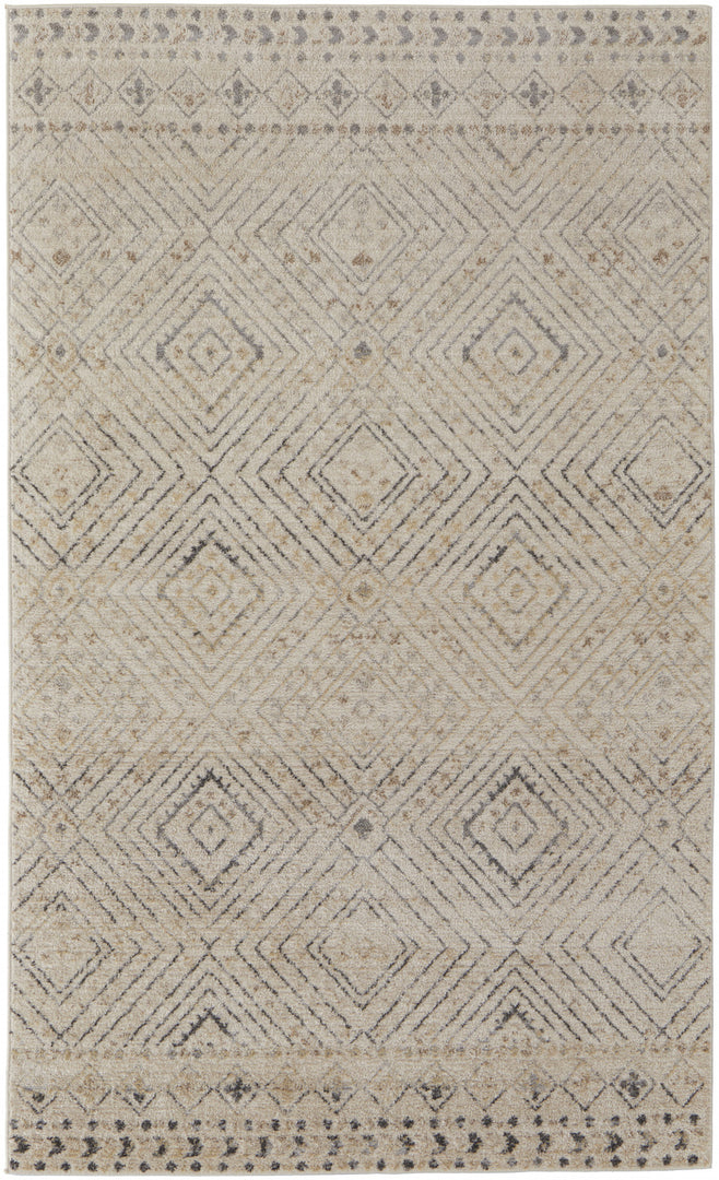 8' X 10' Ivory Blue And Gray Geometric Power Loom Distressed Area Rug