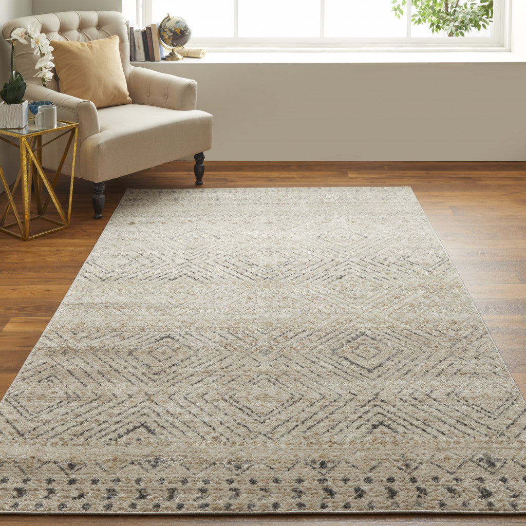 8' X 10' Ivory Blue And Gray Geometric Power Loom Distressed Area Rug