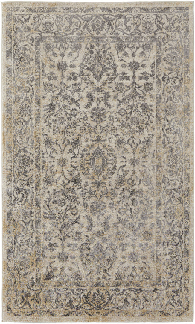 8' X 10' Blue And Ivory Floral Power Loom Distressed Area Rug