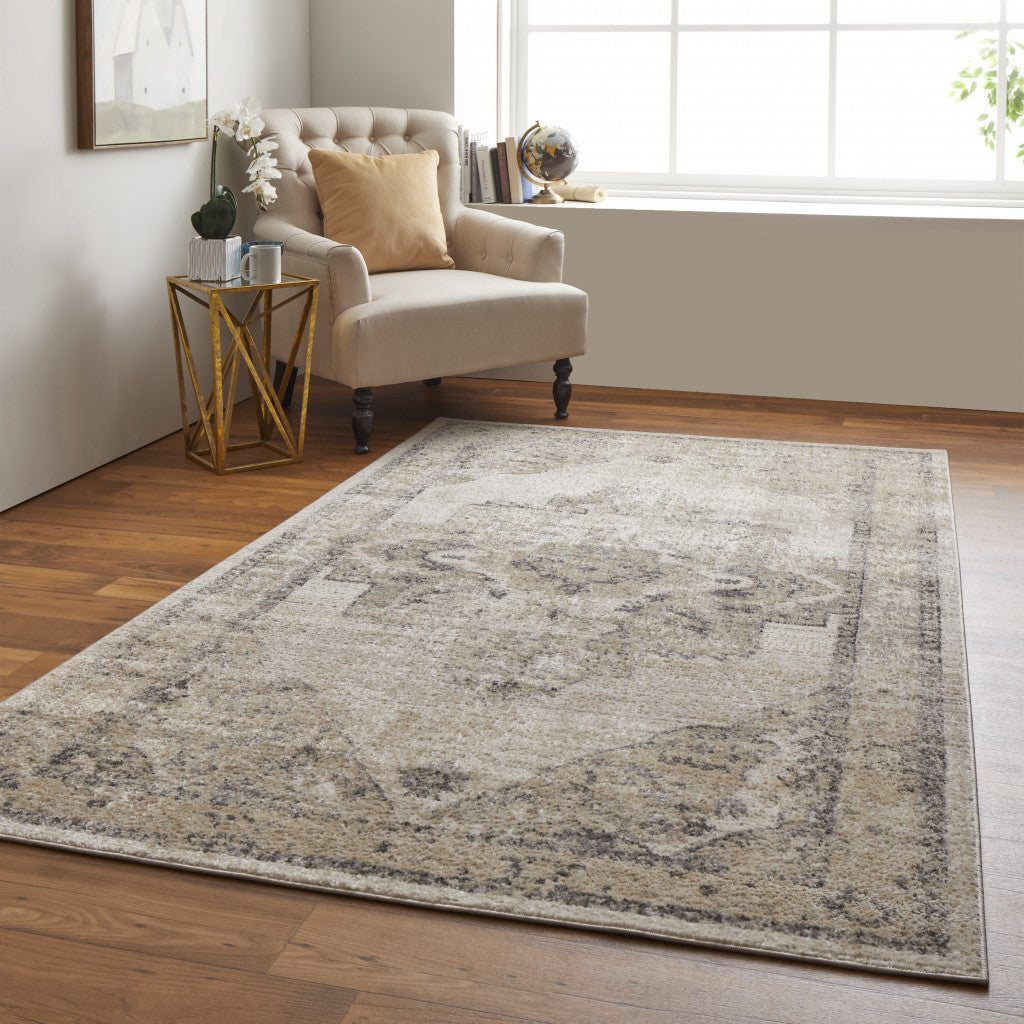 8' X 10' Blue And Ivory Floral Power Loom Distressed Area Rug