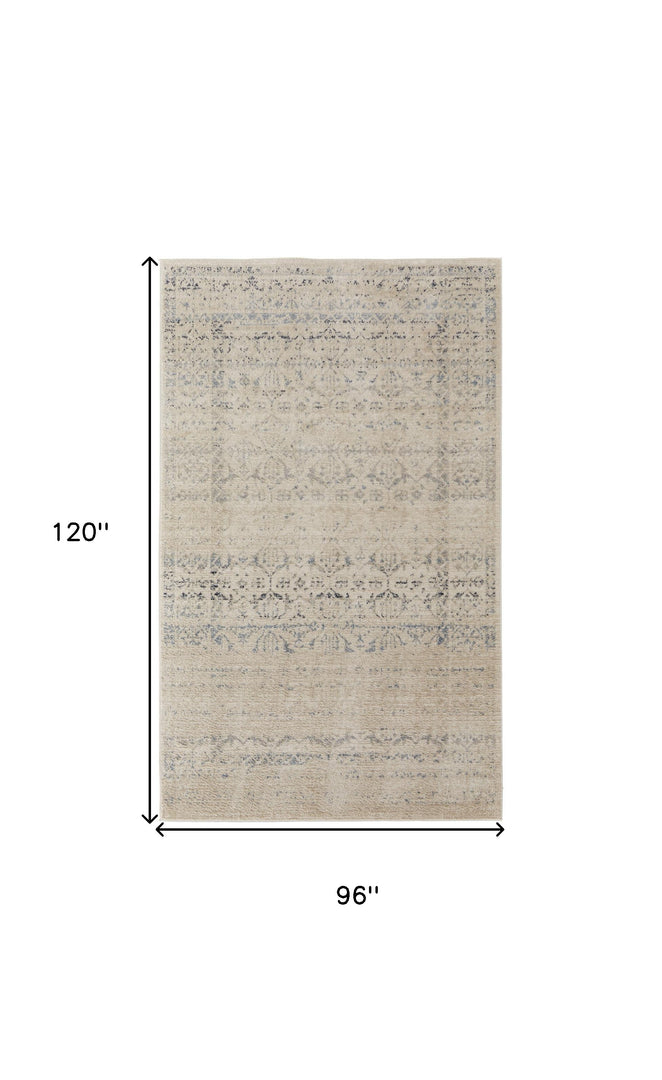 8' X 10' Ivory And Gray Abstract Power Loom Distressed Area Rug