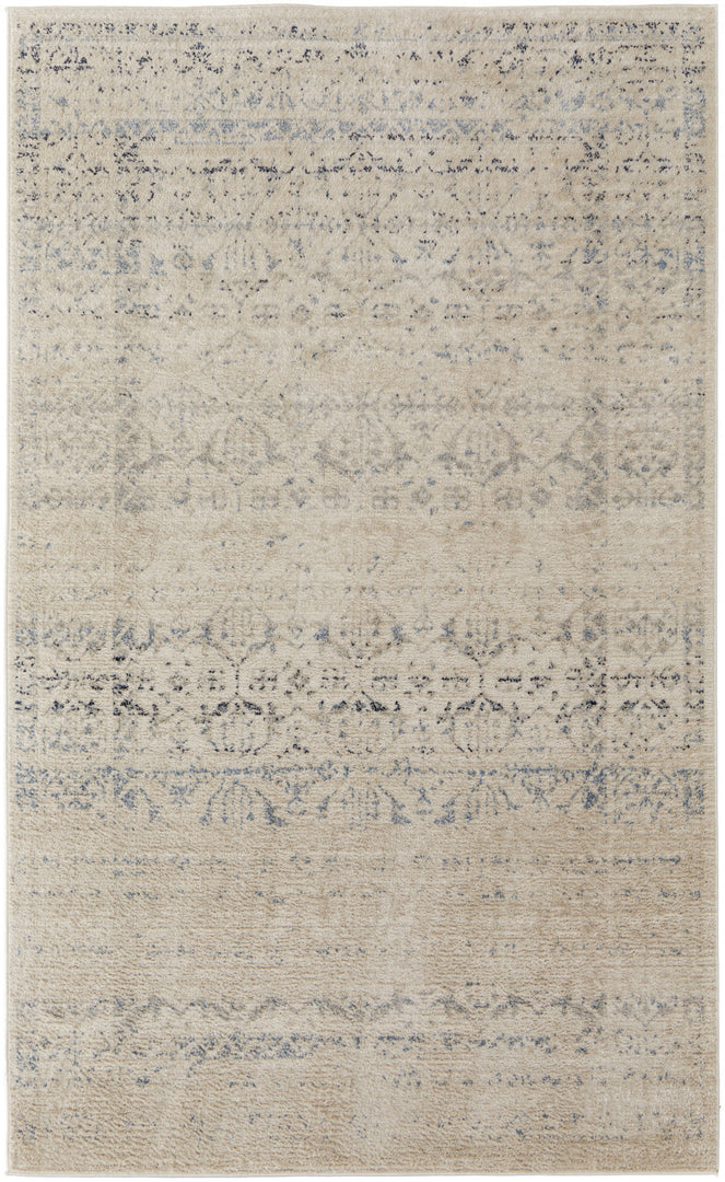 8' X 10' Ivory And Gray Abstract Power Loom Distressed Area Rug