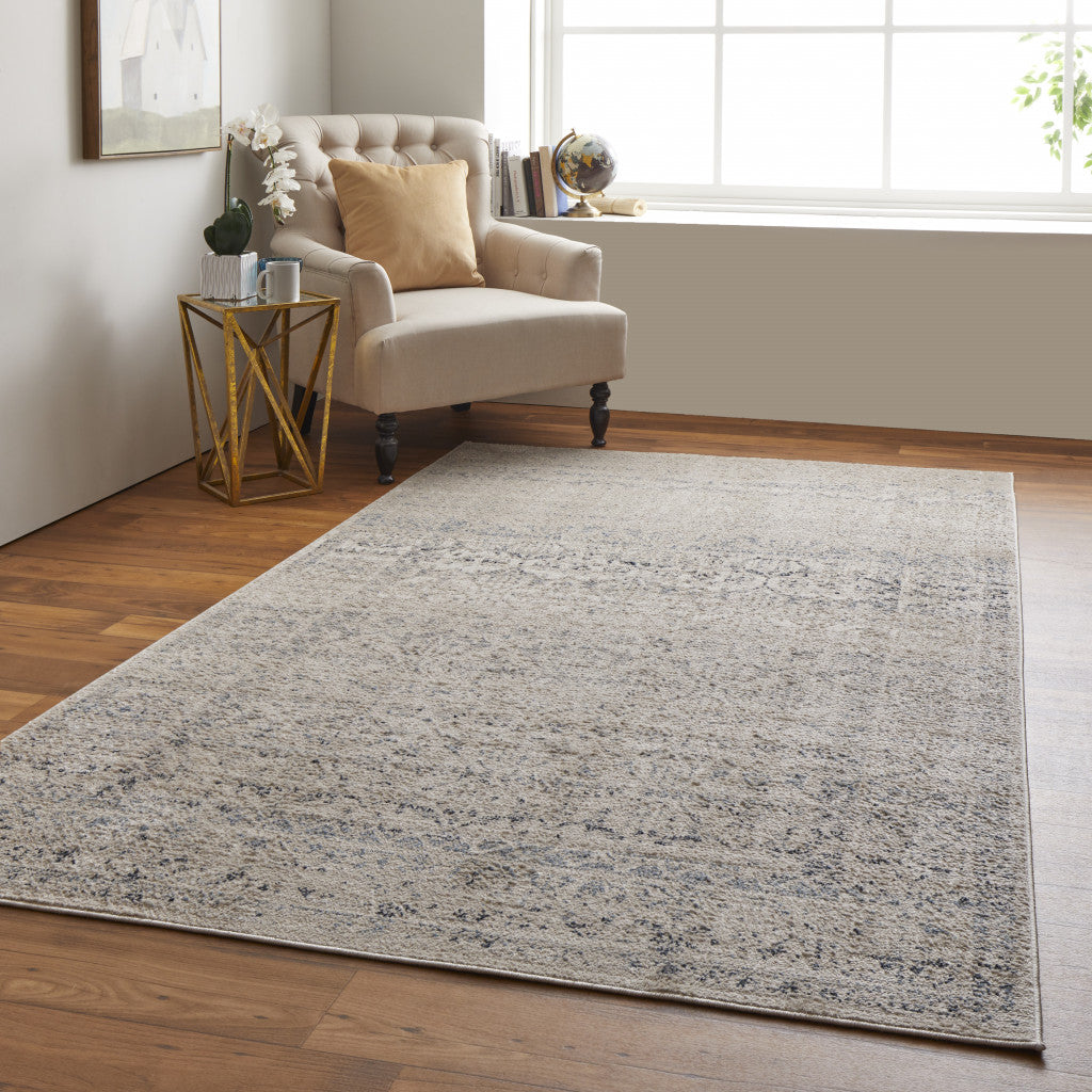 8' X 10' Ivory And Gray Abstract Power Loom Distressed Area Rug