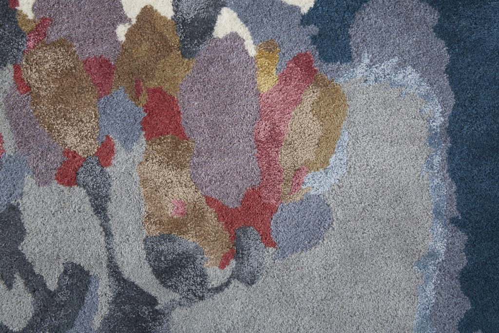 4' X 6' Blue Gray and Pink Wool Floral Hand Tufted Area Rug