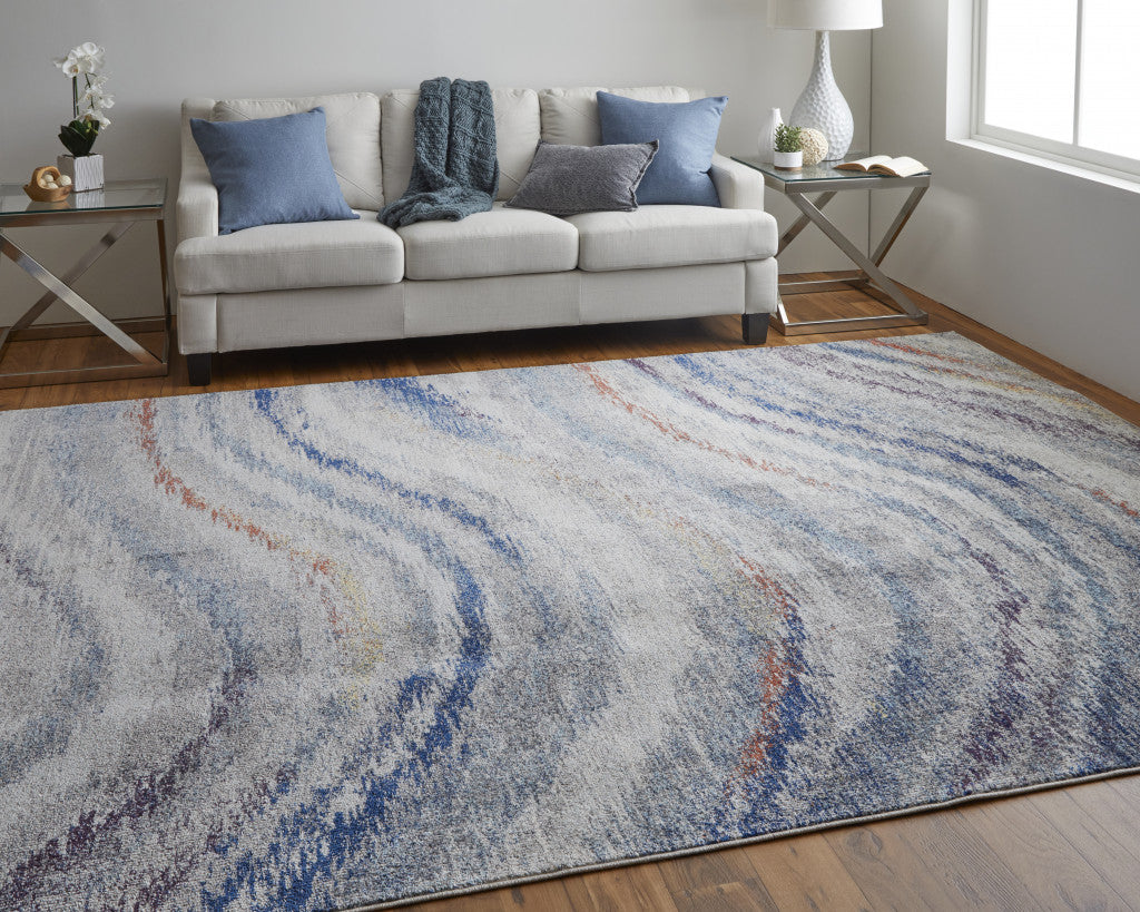 7' X 10' Blue and Gray Abstract Power Loom Non Skid Area Rug