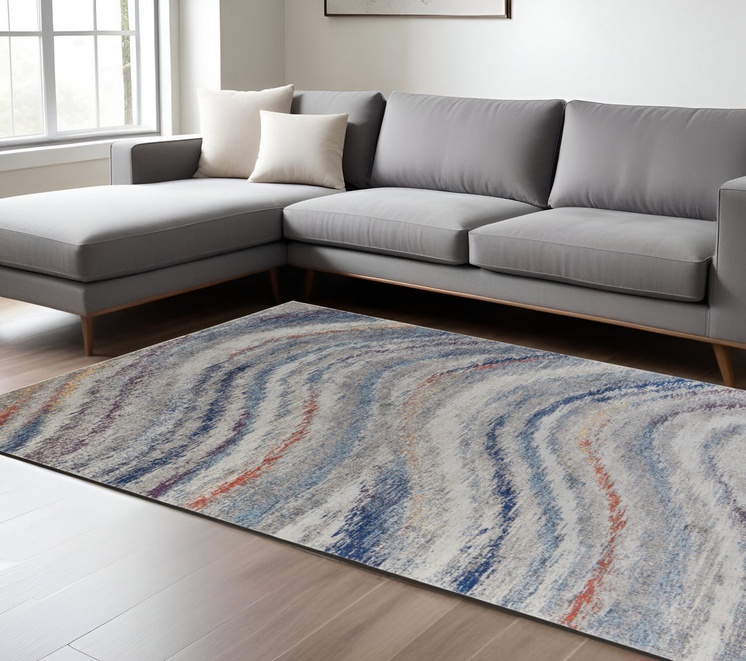 7' X 10' Blue and Gray Abstract Power Loom Non Skid Area Rug