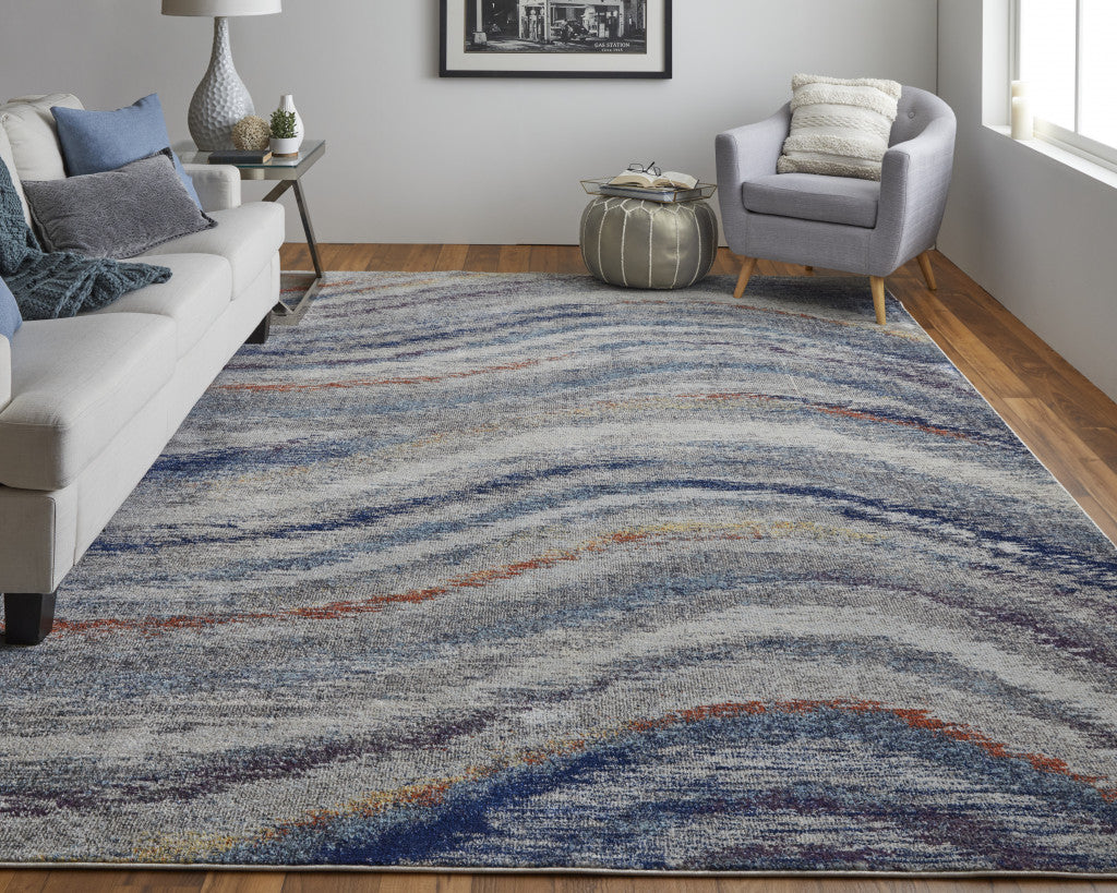 7' X 10' Blue and Gray Abstract Power Loom Non Skid Area Rug