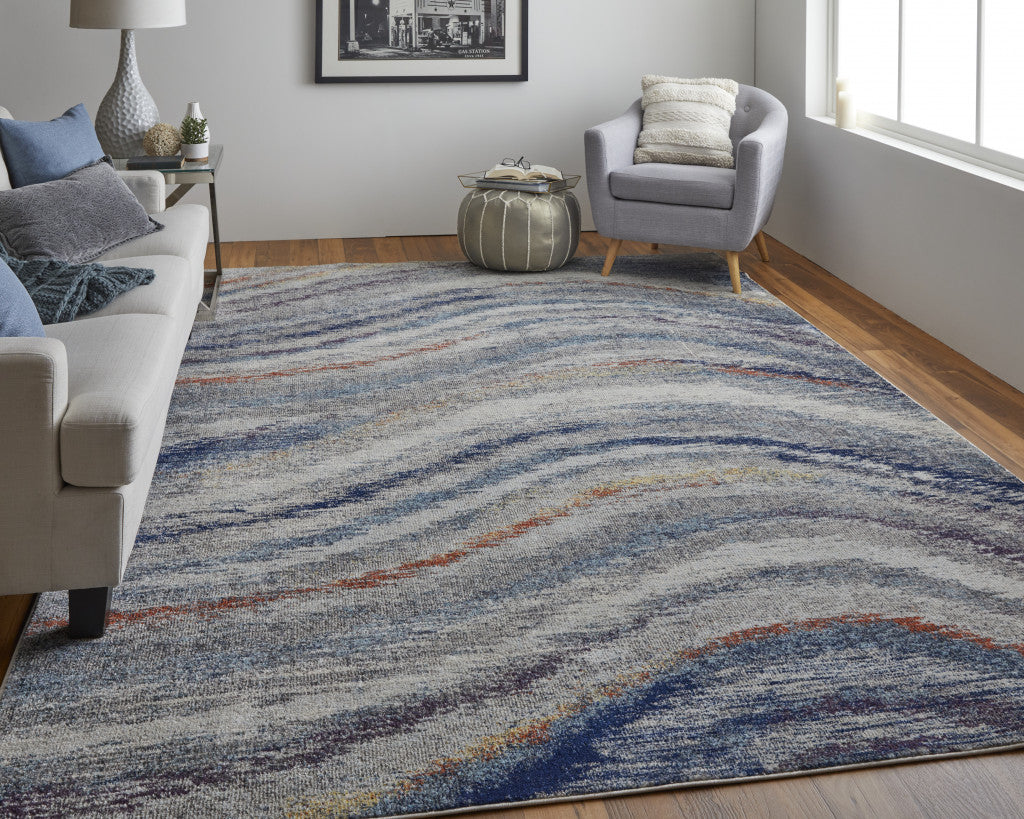 7' X 10' Blue and Gray Abstract Power Loom Non Skid Area Rug