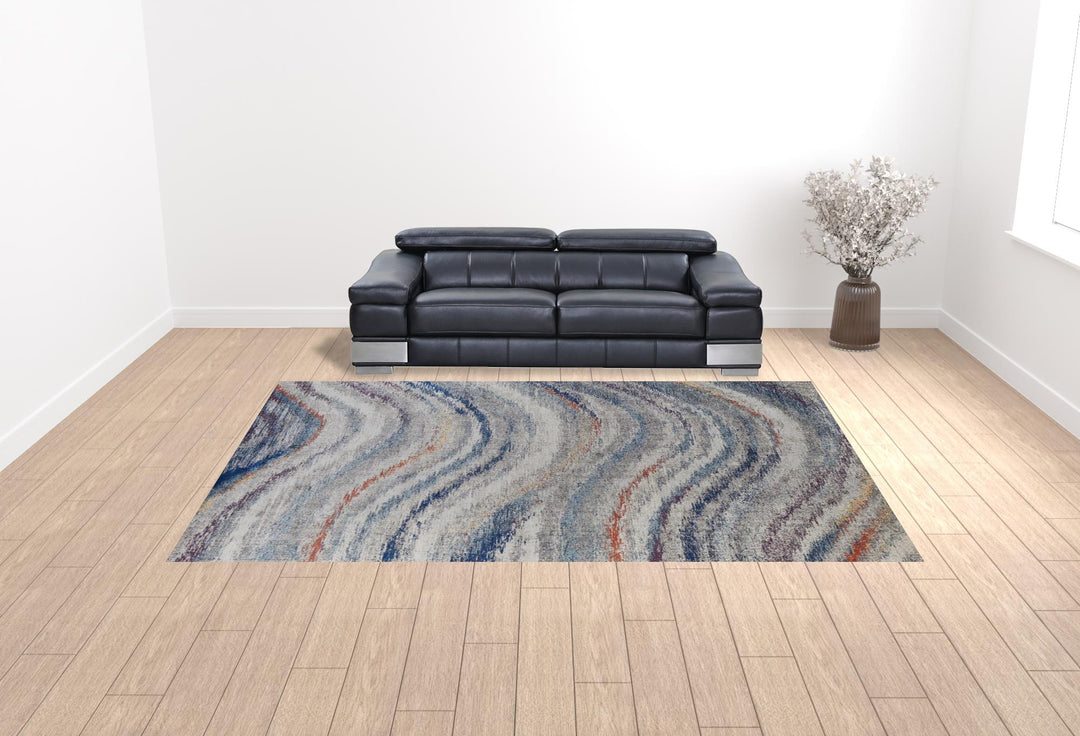 7' X 10' Blue and Gray Abstract Power Loom Non Skid Area Rug