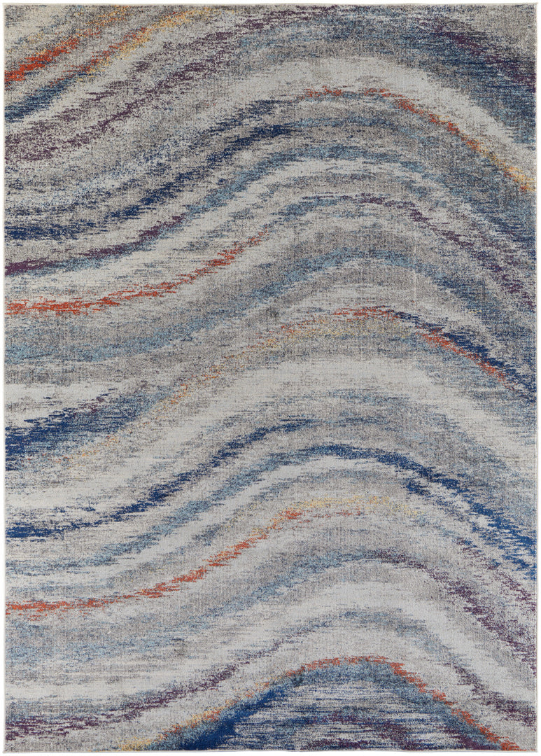 7' X 10' Blue and Gray Abstract Power Loom Non Skid Area Rug