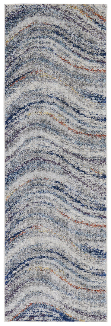 7' X 10' Blue and Gray Abstract Power Loom Non Skid Area Rug