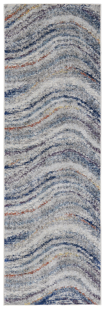 7' X 10' Blue and Gray Abstract Power Loom Non Skid Area Rug