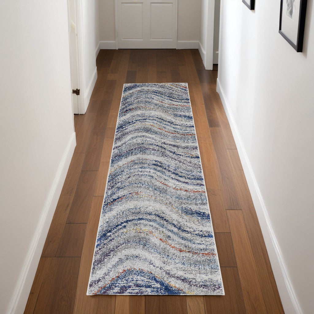 7' X 10' Blue and Gray Abstract Power Loom Non Skid Area Rug