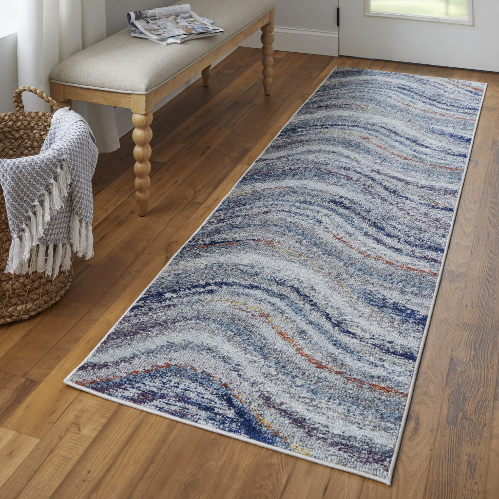 7' X 10' Blue and Gray Abstract Power Loom Non Skid Area Rug