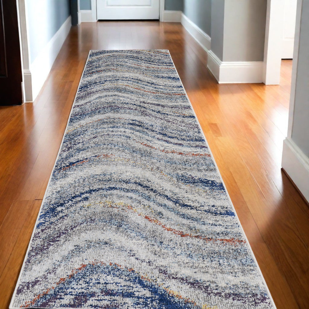 7' X 10' Blue and Gray Abstract Power Loom Non Skid Area Rug