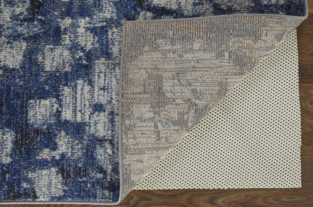 3' X 5' Blue And Ivory Abstract Power Loom Distressed Stain Resistant Area Rug