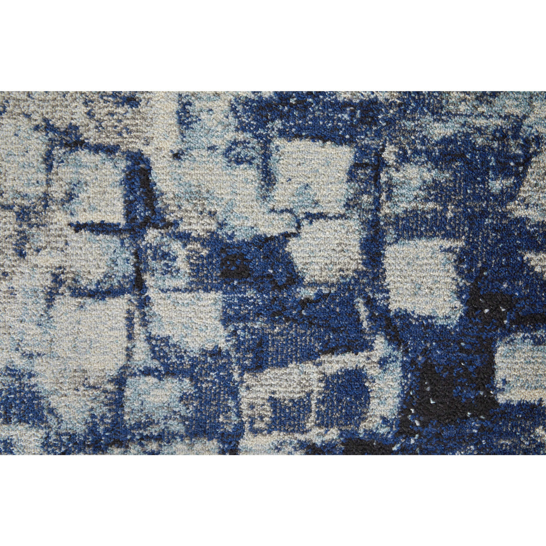 3' X 5' Blue And Ivory Abstract Power Loom Distressed Stain Resistant Area Rug