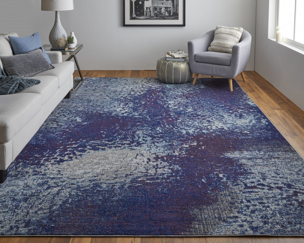 7' X 10' Blue and Purple Abstract Power Loom Non Skid Area Rug