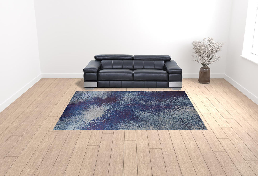 7' X 10' Blue and Purple Abstract Power Loom Non Skid Area Rug