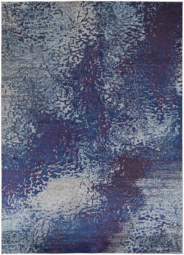 7' X 10' Blue and Purple Abstract Power Loom Non Skid Area Rug