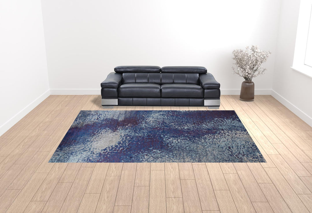 7' X 10' Blue and Purple Abstract Power Loom Non Skid Area Rug