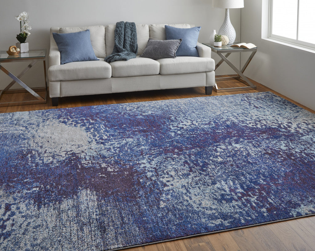 7' X 10' Blue and Purple Abstract Power Loom Non Skid Area Rug