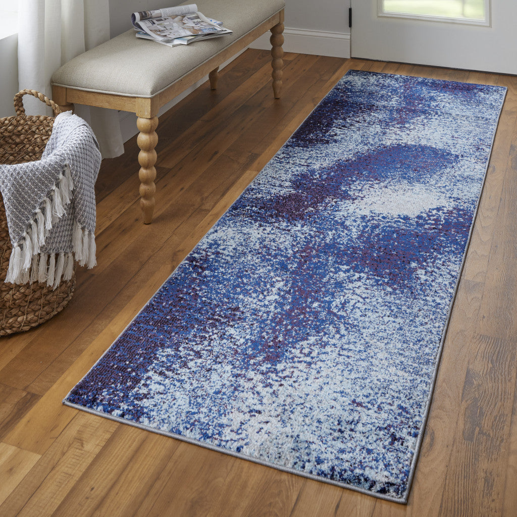 7' X 10' Blue and Purple Abstract Power Loom Non Skid Area Rug